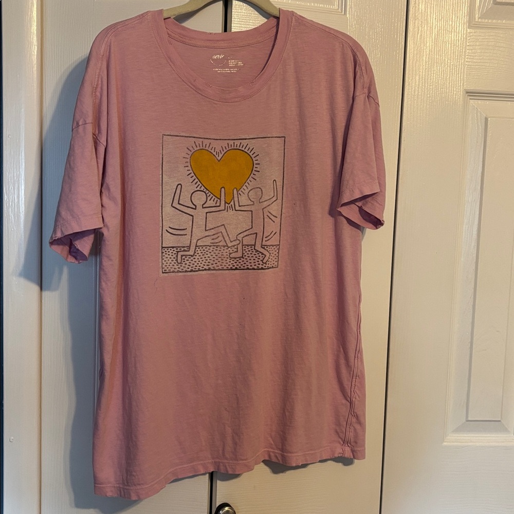 Aerie Keith Haring collaboration pink short sleeve t-shirt size small NWOT
